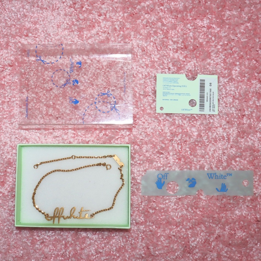 Off-white designer gold logo necklace